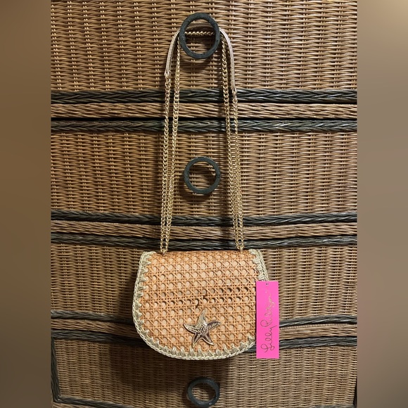 BRAND NEW WITH TAGS • Lilly Pulitzer LaConcha Cane Crossbody Natural Gold Sea - Picture 3 of 6